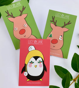 Sterling Silver Reindeer Head Earrings