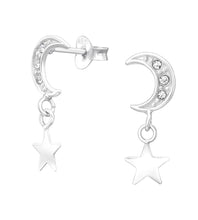 Load image into Gallery viewer, sterling silver moon and stars drop earring