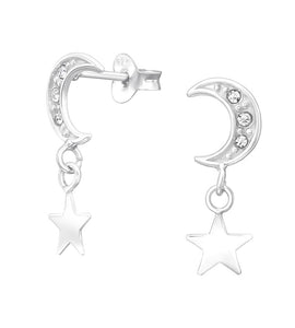 sterling silver moon and stars drop earring