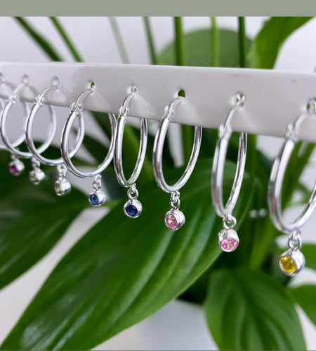 Sterling silver birthstone hoops