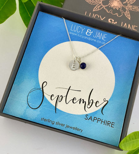 Sterling Silver Birthstone Initial Necklace