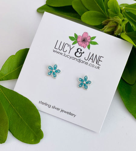 sterling silver blue flower studs