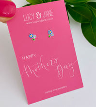 Load image into Gallery viewer, sterling silver forget me knot studs on a Mother&#39;s Day card