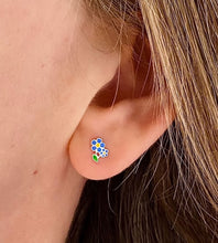 Load image into Gallery viewer, sterling silver forget me knot studs in model&#39;s ear
