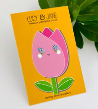 Load image into Gallery viewer, sterling silver forget me knot studs on a spring themed card