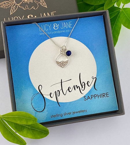 sterling silver calm seas birthstone necklace for September
