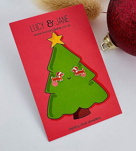 Sterling Silver Christmas Sausage Dog Earrings