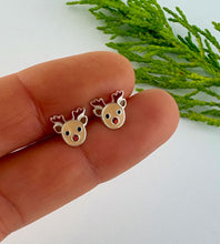 Load image into Gallery viewer, sterling silver cute reindeer head stud earrings