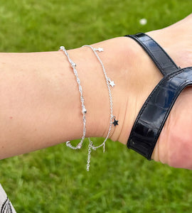 sterling silver star drops anklet on model