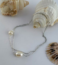Load image into Gallery viewer, stering silver double freshwater pearl anklet