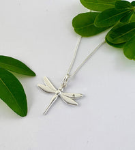 Load image into Gallery viewer, sterling silver dragonfly necklace on an 18" sterling silver chain