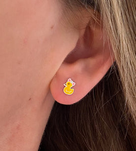 sterling silver duck studs in model's ear