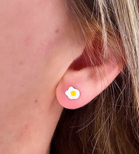 Load image into Gallery viewer, sterling silver fried egg studs in model&#39;s ear