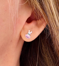 Load image into Gallery viewer, sterling silver rabbit in easter egg stud earrings