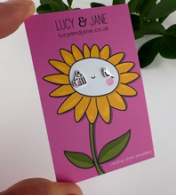 Load image into Gallery viewer, sterling silver mismatched bird and birdcage earrings on a sunflower backing card for mothers day