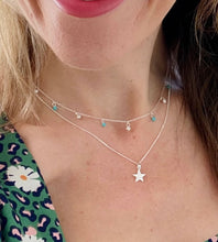 Load image into Gallery viewer, sterling silver freshwater pearl and turquoise bead necklace layered with a longer sterling silver small star necklace