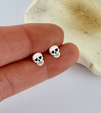 Load image into Gallery viewer, sterling silver skull stud earrings for goths or Halloween