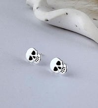 Load image into Gallery viewer, gothic sterling silver skull stud earrings