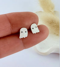 Load image into Gallery viewer, sterling silver sparkly white ghost studs for kids at Halloween