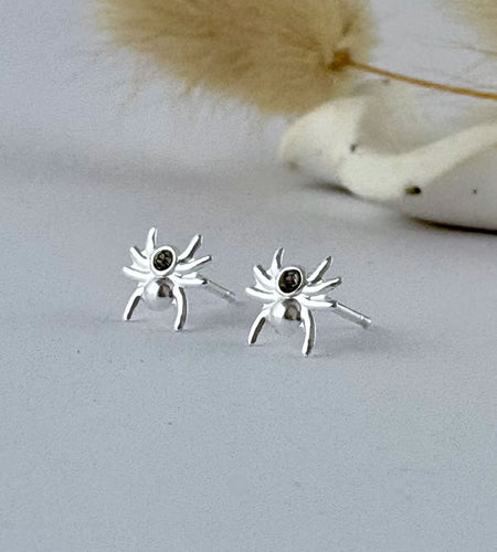 sterling silver halloween spider studs - gothic earrings