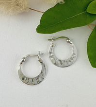 Load image into Gallery viewer, sterling silver hammered hoops with easy lever fixing