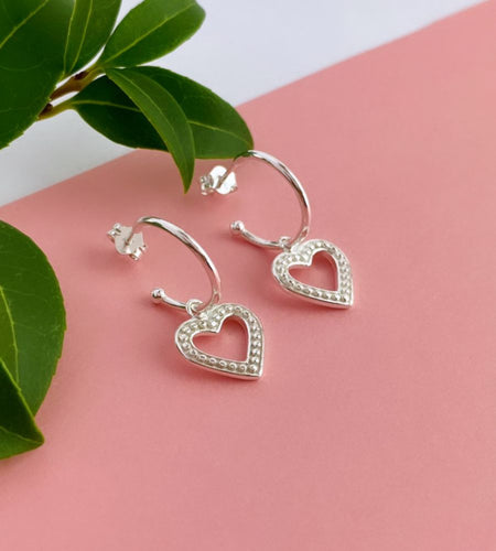 Sterling Silver Heart Huggie Hoops
