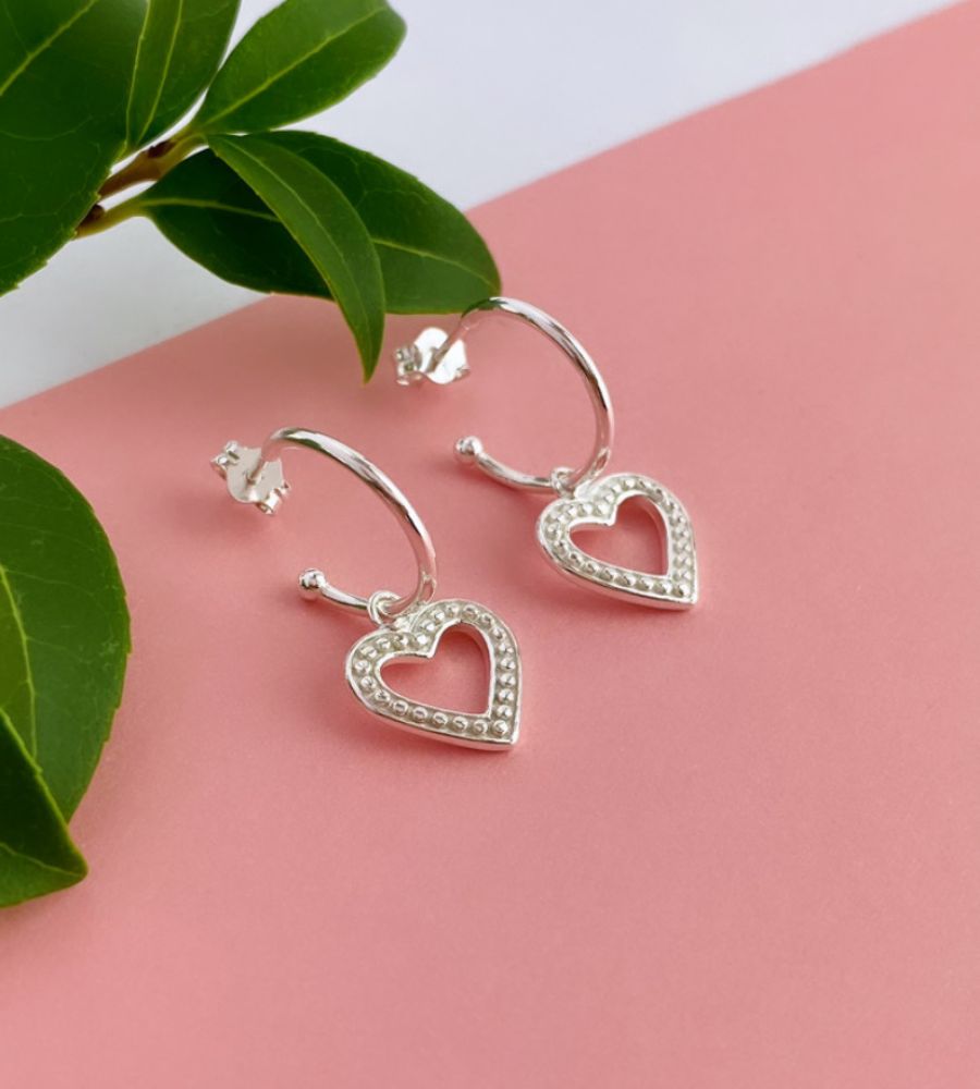 Sterling Silver Heart Huggie Hoops