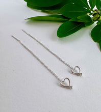 Load image into Gallery viewer, sterling silver heart threader earrings for valentine's day