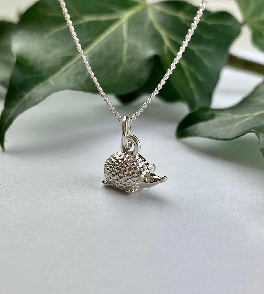 Cute sterling silver mini hedgehog necklace
