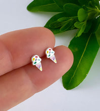 Load image into Gallery viewer, sterling silver ice cream with sprinkles ear studs for children