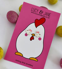 Load image into Gallery viewer, sterling silver leaping bunny studs on Easter backing card
