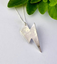 Load image into Gallery viewer, sterling silver large hammered lightning bolt necklace on a sterling silver chain