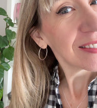 Load image into Gallery viewer, large diamond cut hoops on model