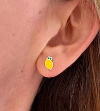Load image into Gallery viewer, sterling silver lemon earrings in model&#39;s ear