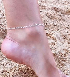 Sterling Silver Multi Hearts Anklet