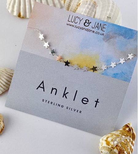sterling silver stars anklet on presentation card