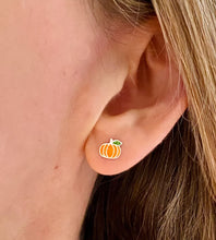 Load image into Gallery viewer, sterling silver pumpkin studs in model&#39;s ear