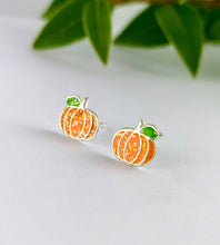 Load image into Gallery viewer, sterling silver orange pumpkin studs
