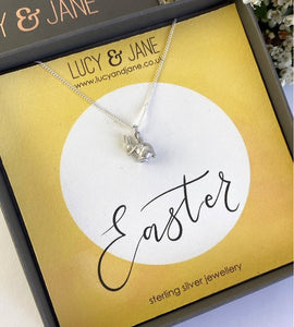 sterling silver rabbit necklace in a Easter themed gift box