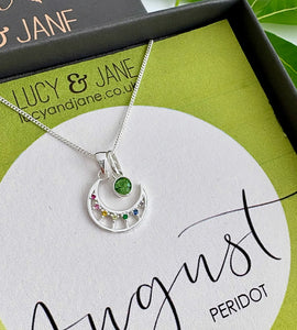 Sterling Silver Rainbow Moon Birthstone Necklace