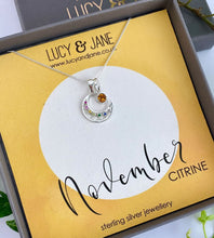 Load image into Gallery viewer, sterling silver rainbow moon birthstone necklace for November