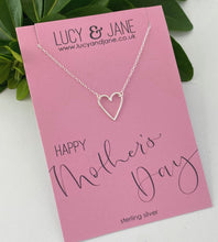 Load image into Gallery viewer, sterling silver simple heart necklace on a Mother&#39;s Day card