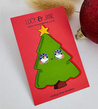 Load image into Gallery viewer, sterling silver christmas snowglobe earrings on a Christmas tree backing card