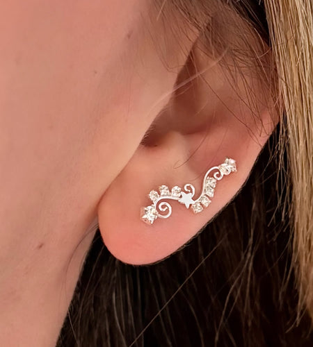 sterling silver sparkly ear climber on model