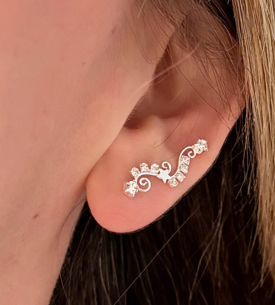 sterling silver sparkly ear climber on model