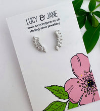 Load image into Gallery viewer, sterling silver sparkly ear climbers on a lucy and jane earring card
