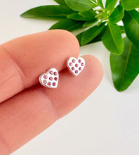 Load image into Gallery viewer, classic sterling silver heart stud earrings wtih pink and red crystals dotted over them