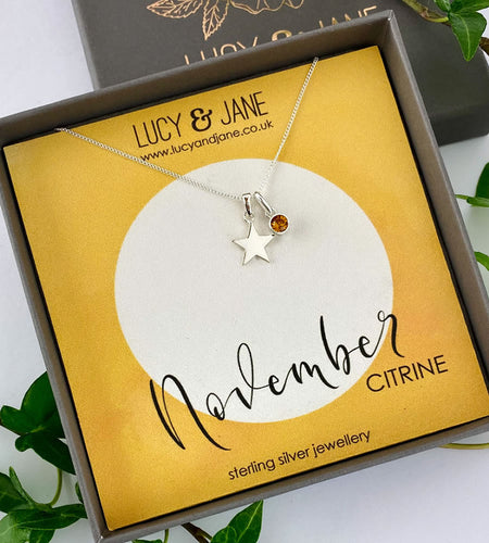 sterling silver star birthstone necklace for November