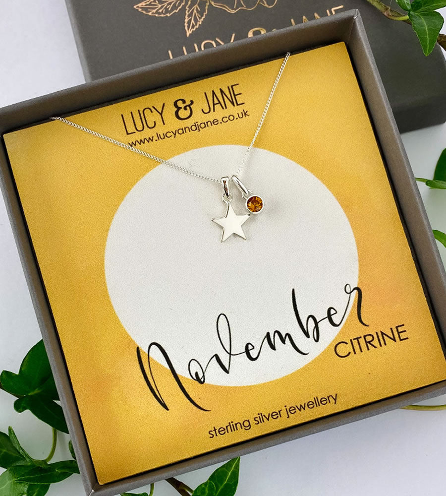 sterling silver star birthstone necklace for November