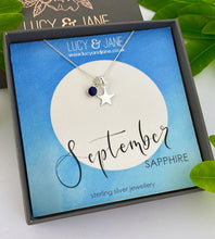 Load image into Gallery viewer, sterling silver star birthstone necklace for September